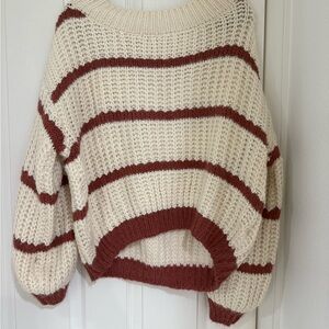Carly Jean Los Angeles Textured Knit Sweater in Cream and Brown